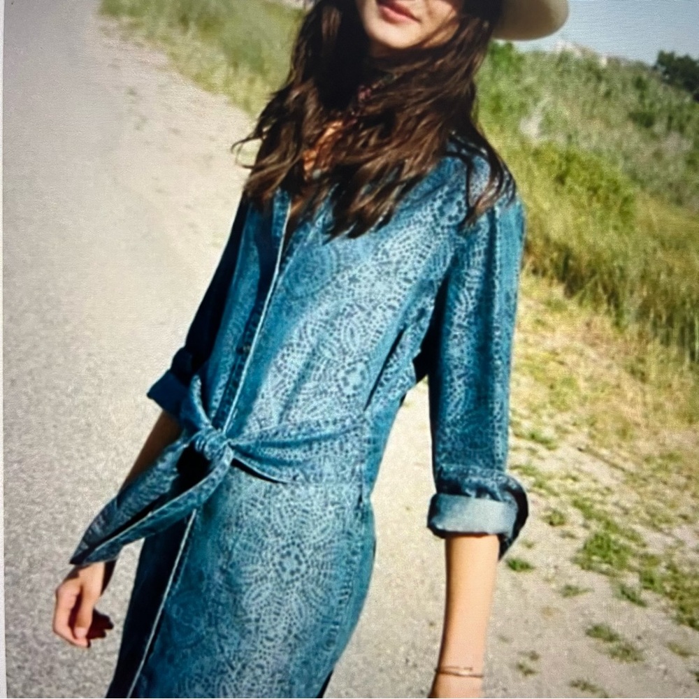 Cloth and Stone denim printed long sleeve button up dress
